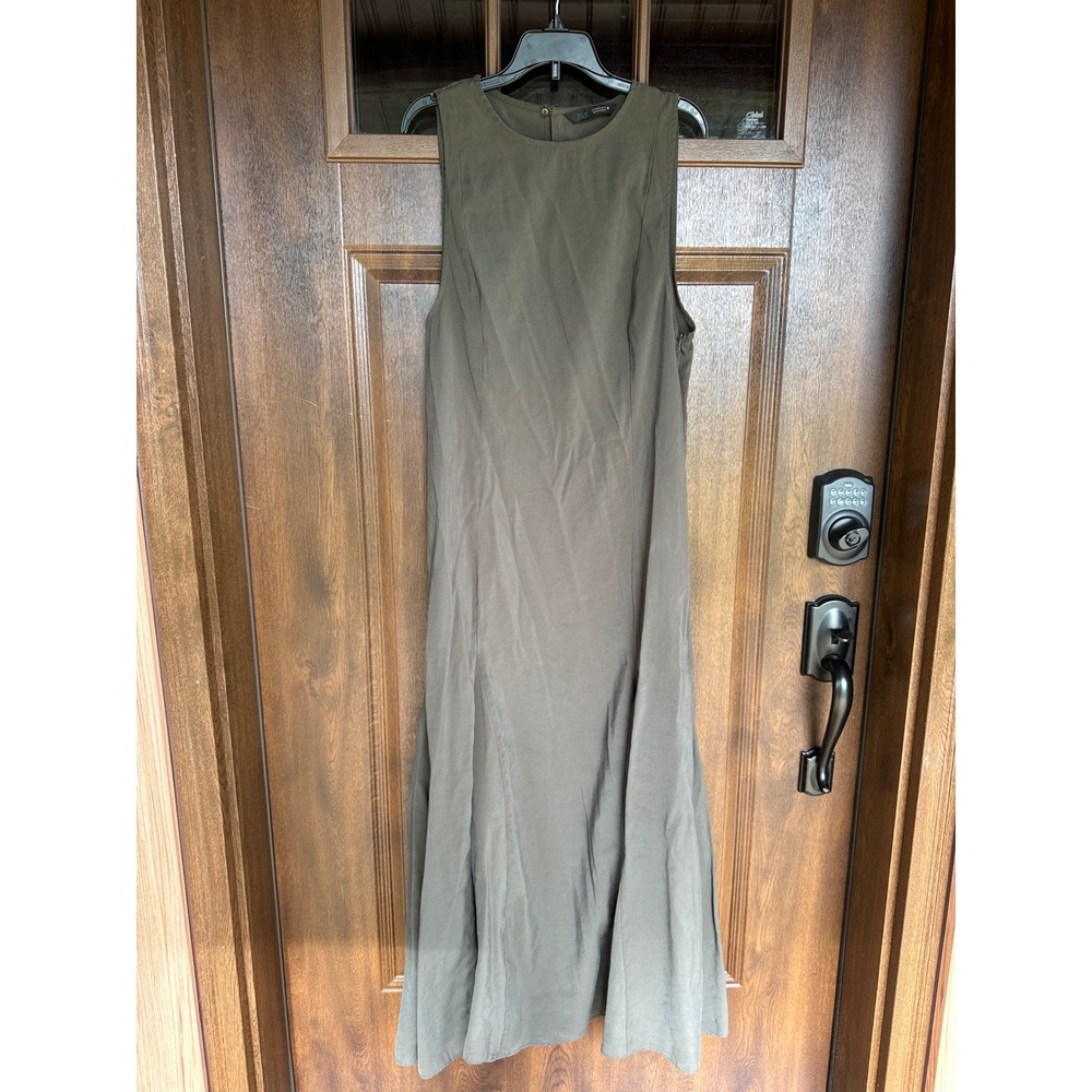Zara Women's Flowly Midi Dress Petrol Blue(Olive Green)A-line Hem w Pleats XL